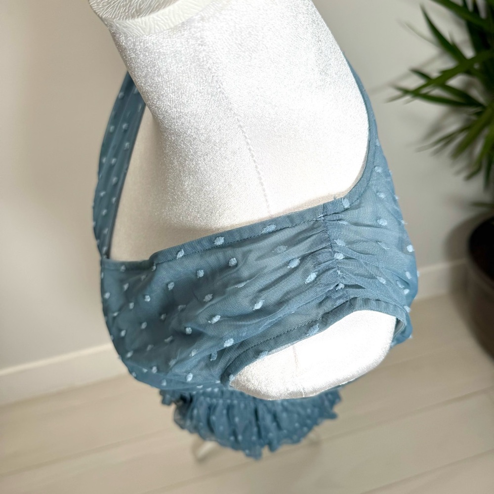 Anthropologie Dolan Bow Trim Sheer Bubble Top NWT S Blue Coquette Fairy - Picture 7 of 10